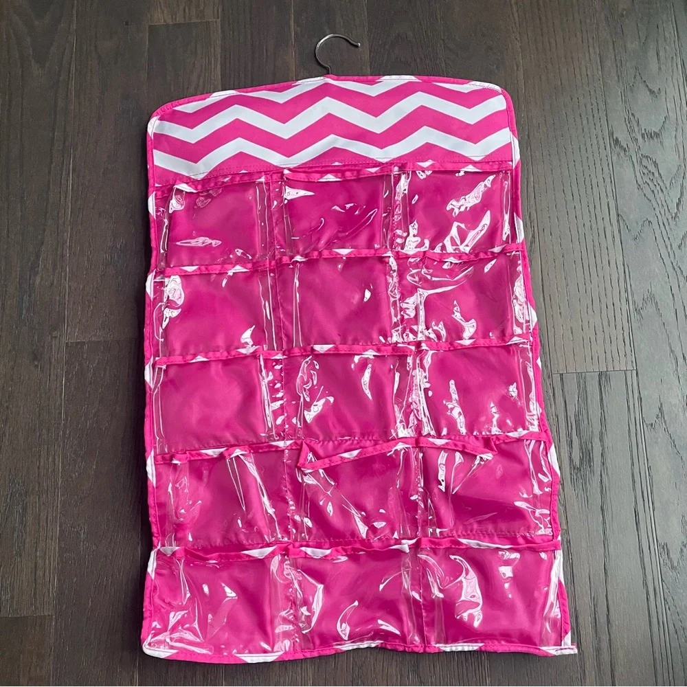 Pink Hanging Organizer with Clear Pockets